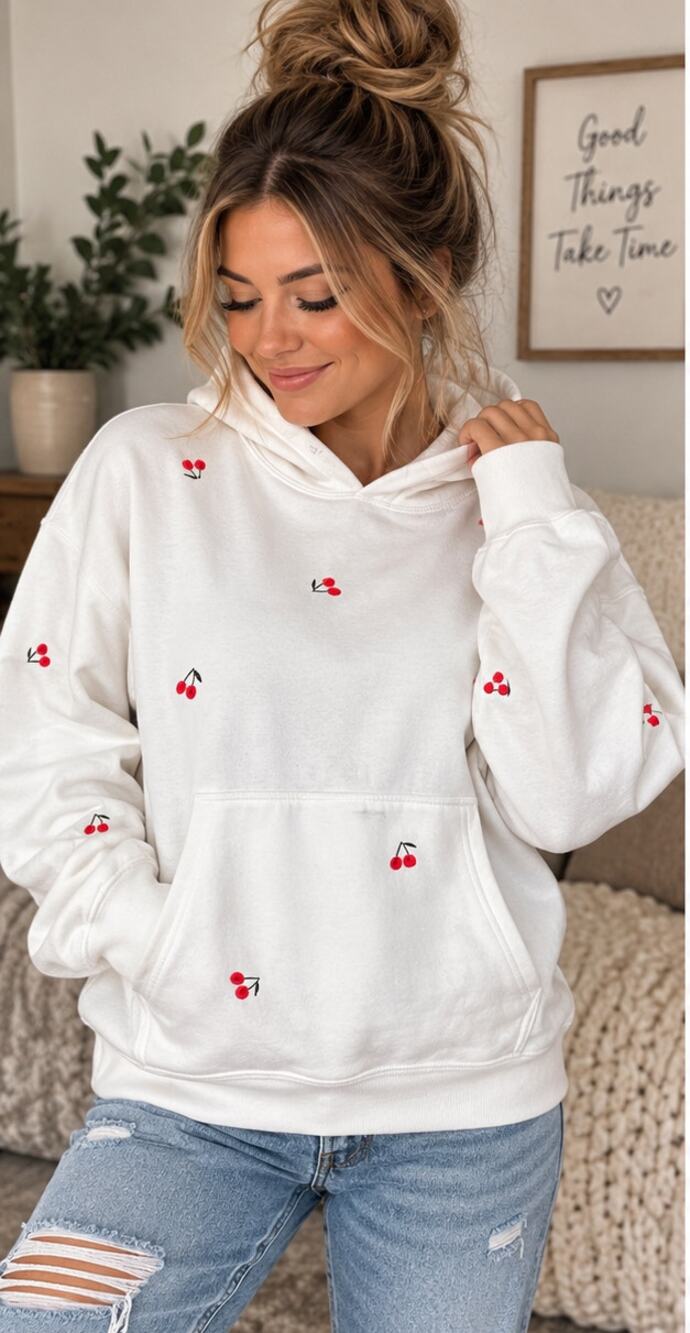 Charming Women's Cherry Sweatshirt - Size Small